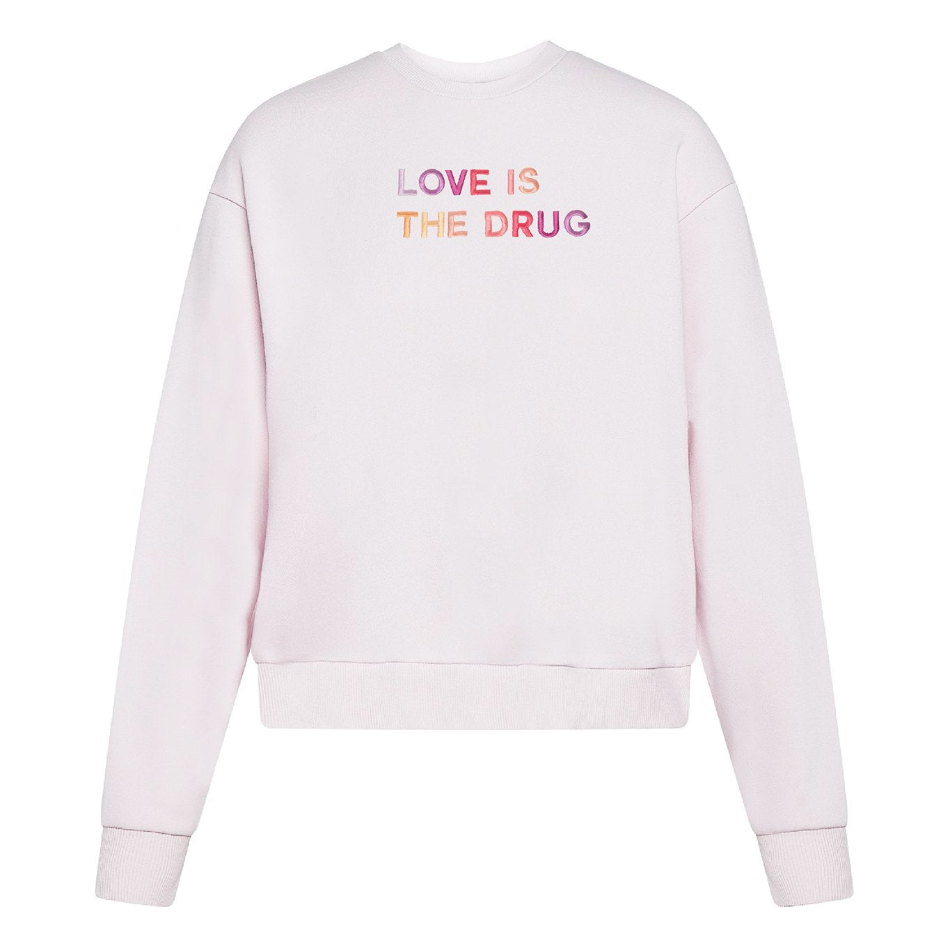 LOVE IS THE DRUG Polished French Terry Crew Pale Lavender <br/> Pink Shades image 0