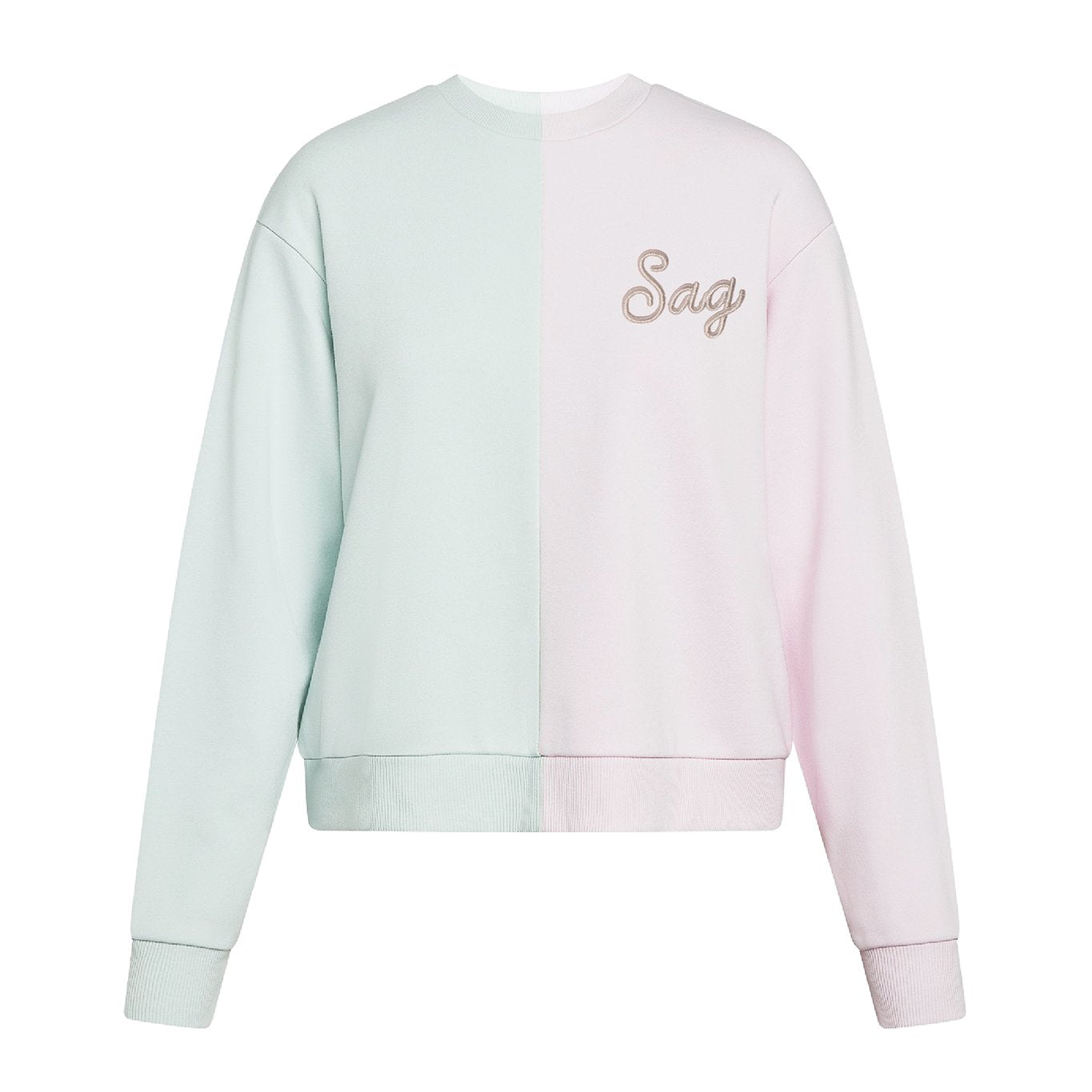 Sag Script Color-Block Polished French Terry Crew Pale Lavender & Pale Mint image 0