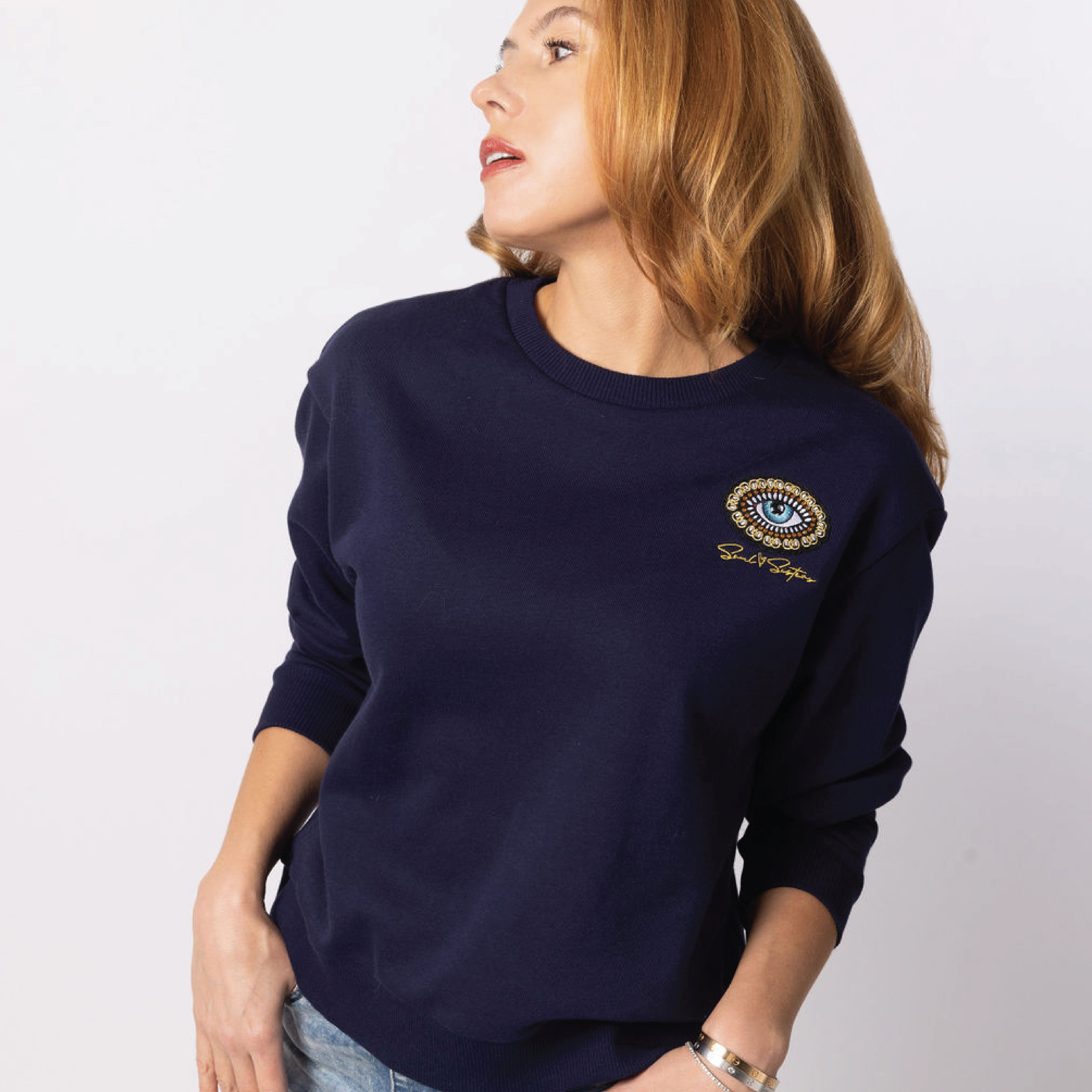 Soul Sister Eye Jeweled Patch Crew - Evening Blue image 0