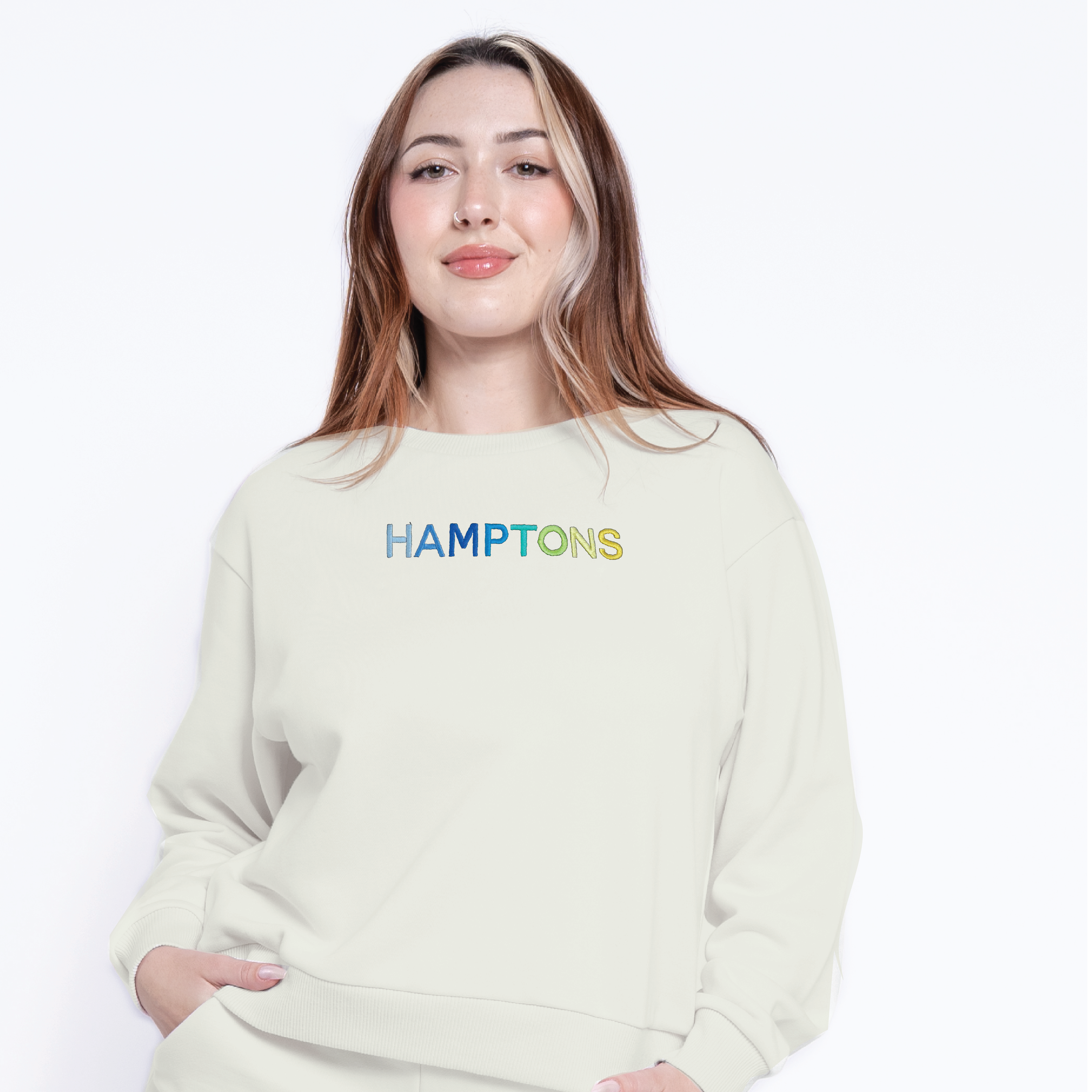 HAMPTONS Polished French Terry Crew White Sand<br /> Blue Shades image 1