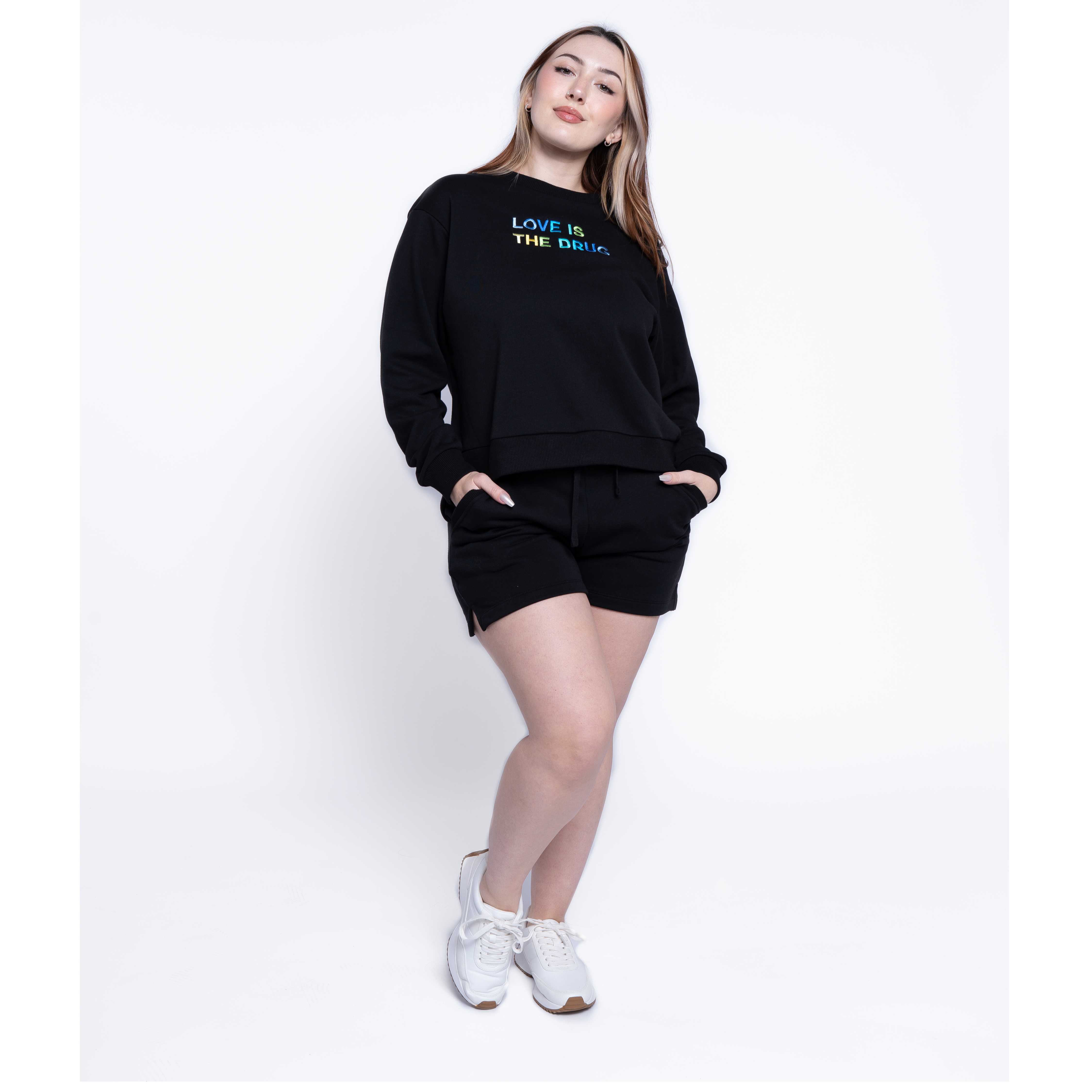 LOVE IS THE DRUG Polished French Terry Crew Black <br/> Blue Shades image 3