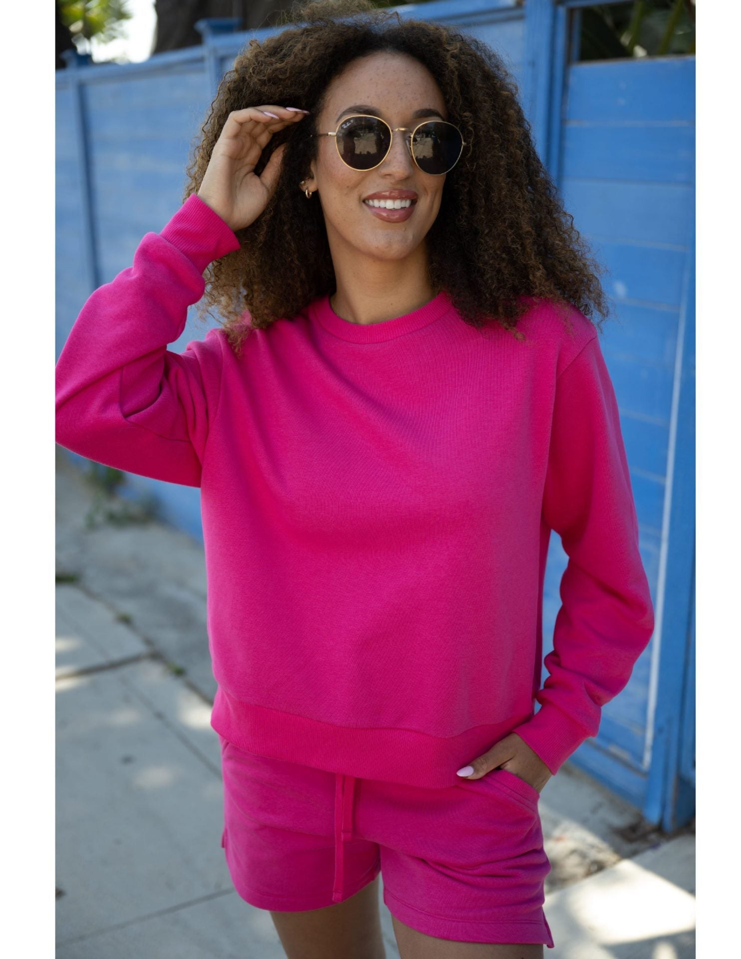 Solid French Terry Pocket Shorts - Hot Pink image 2