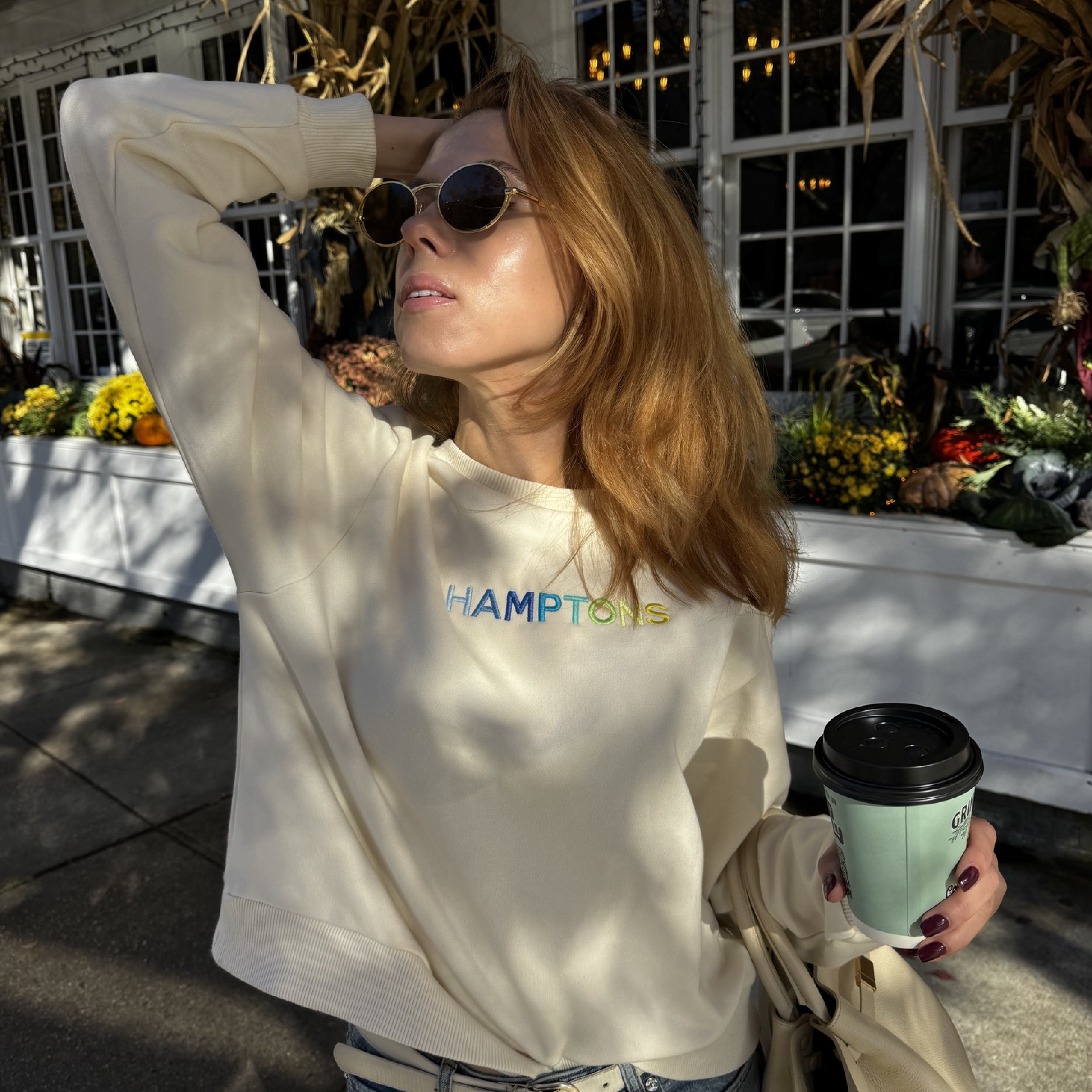 HAMPTONS Polished French Terry Crew White Sand<br /> Blue Shades image 8