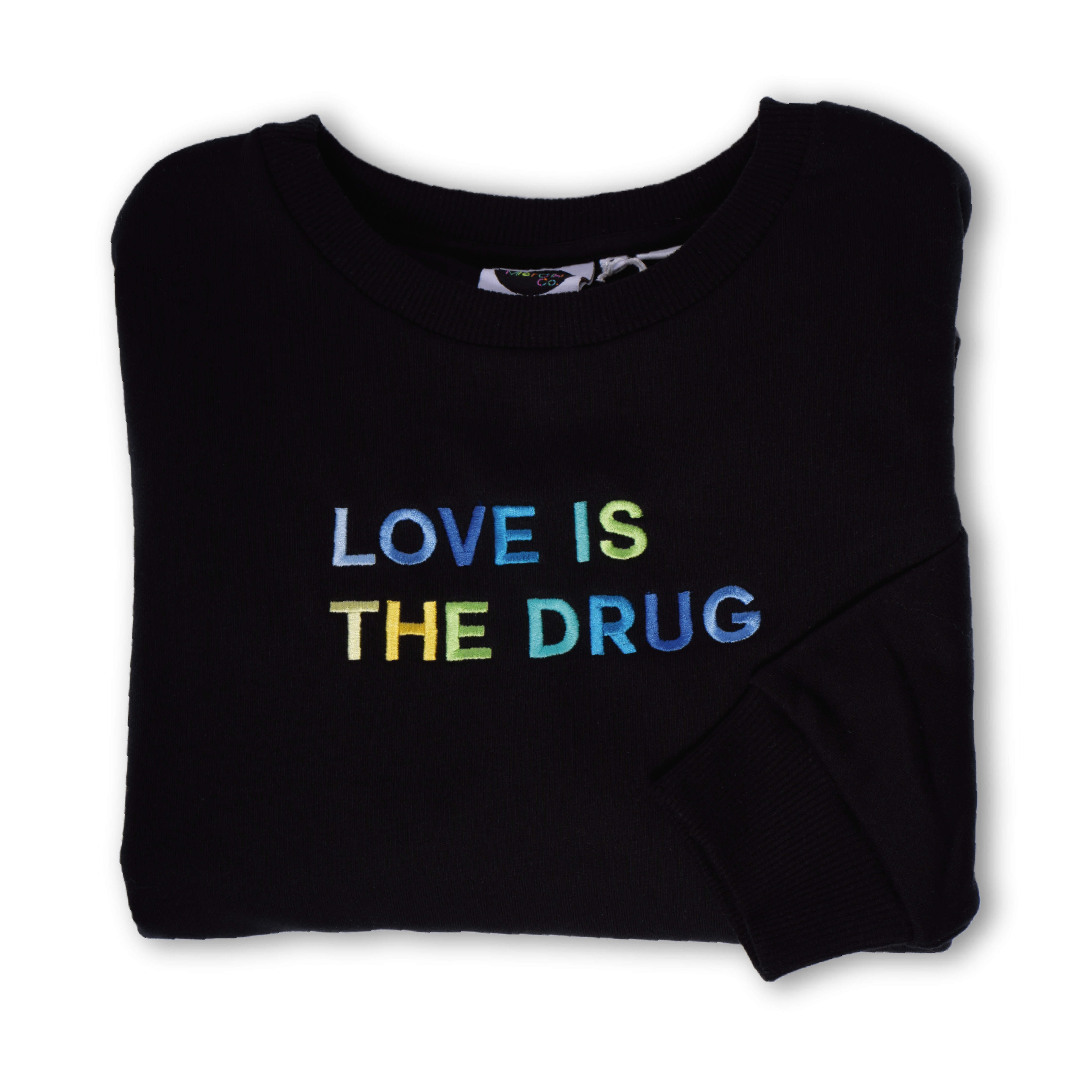 LOVE IS THE DRUG Polished French Terry Crew Black <br/> Blue Shades image 1