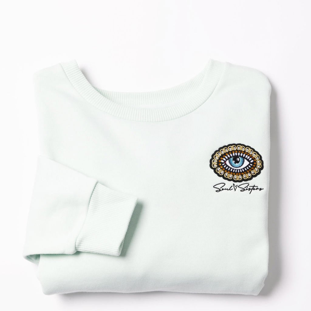 Soul Sister Eye Jeweled Patch Crew - Pale Mint image 3
