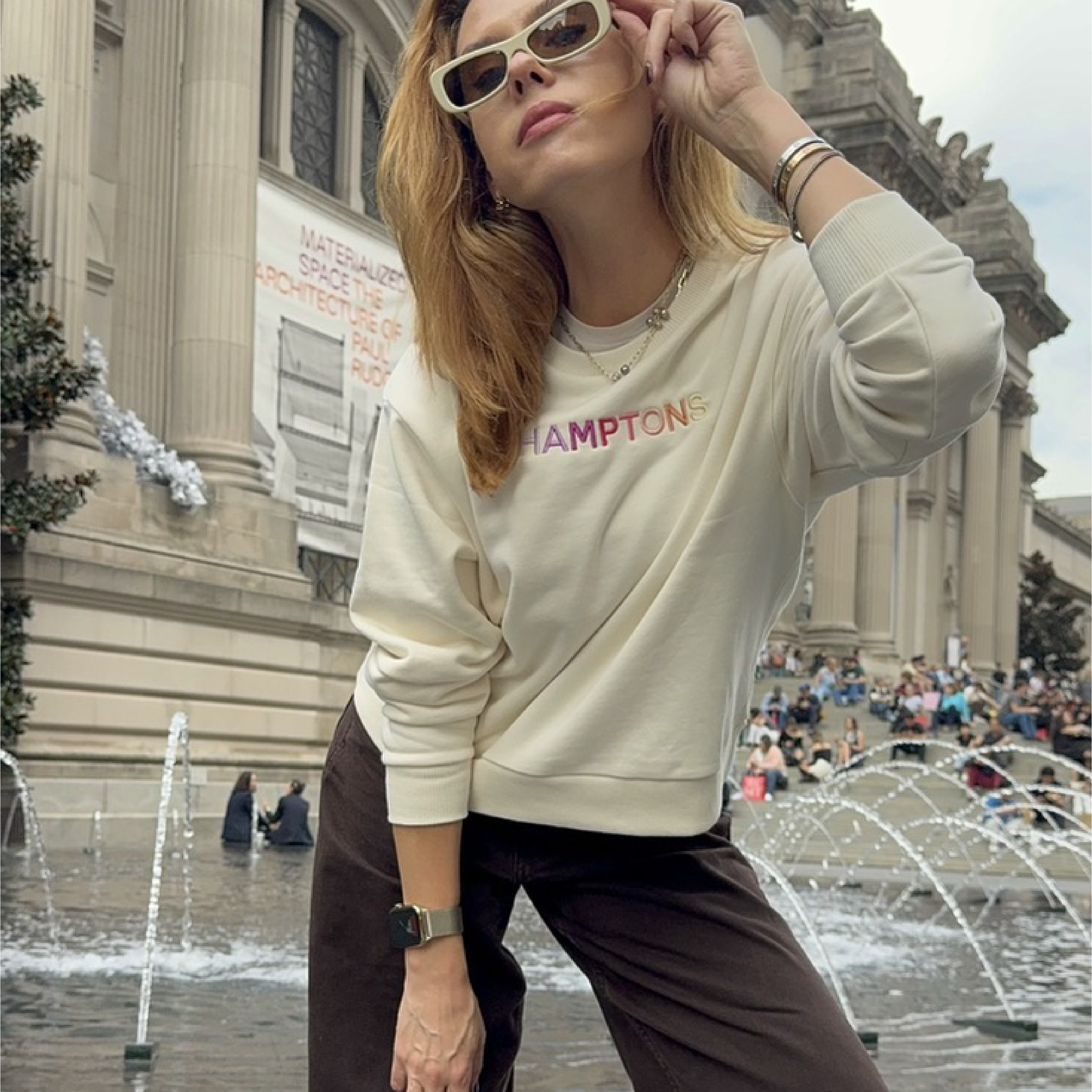 HAMPTONS Polished French Terry Crew White Sand<br /> Pink Shades image 4