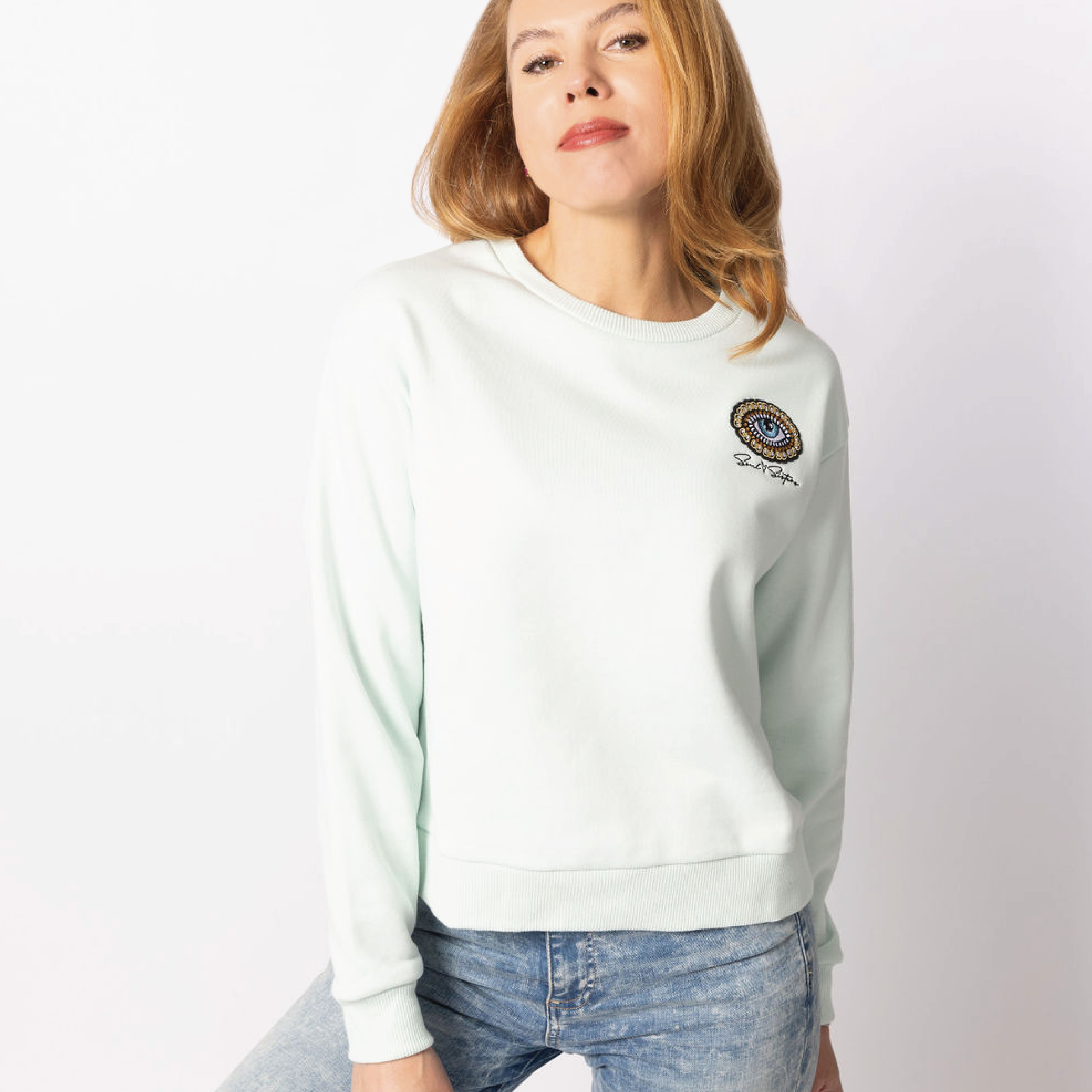 Soul Sister Eye Jeweled Patch Crew - Pale Mint image 0