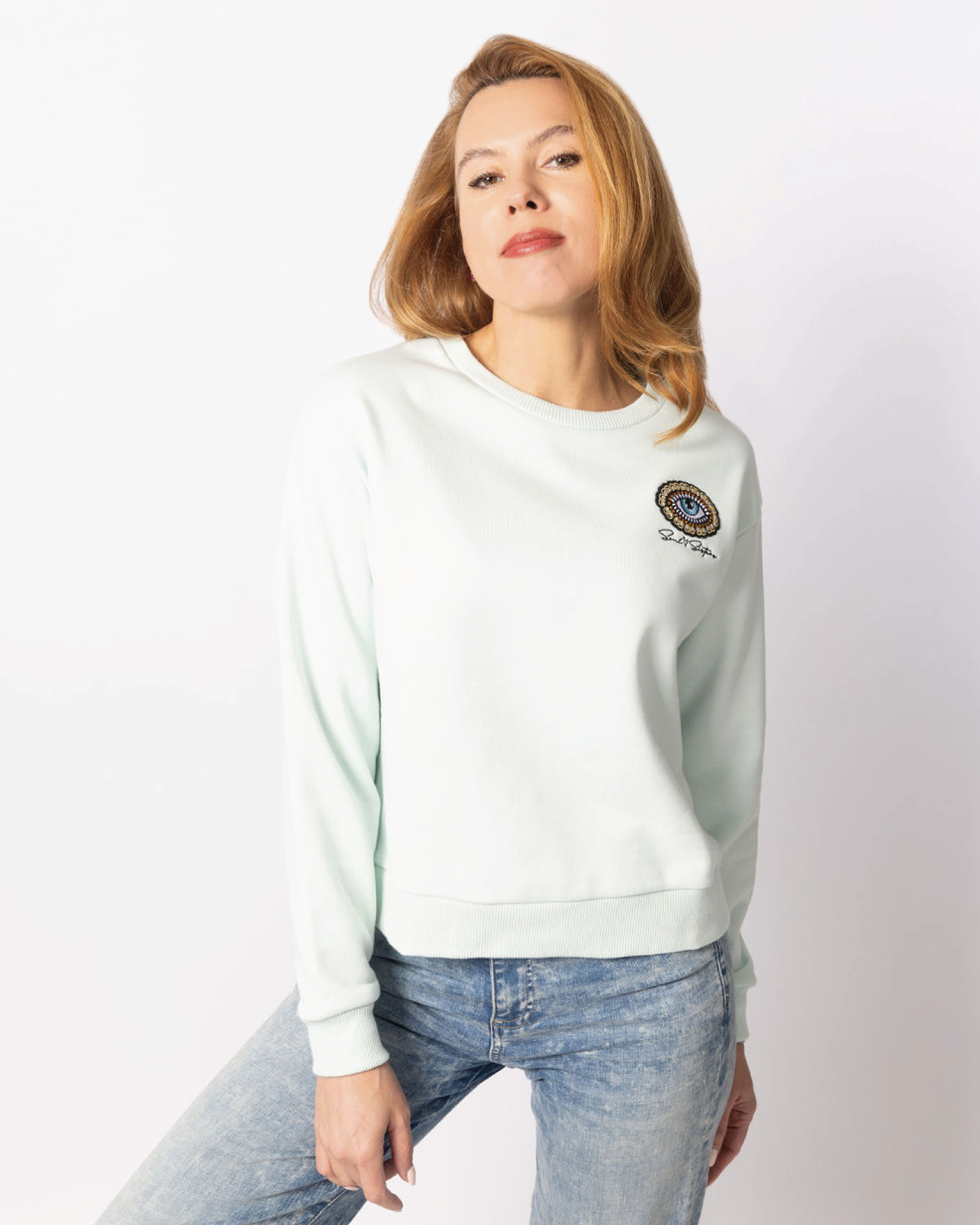 Soul Sister Eye Jeweled Patch Crew - Pale Mint image 0