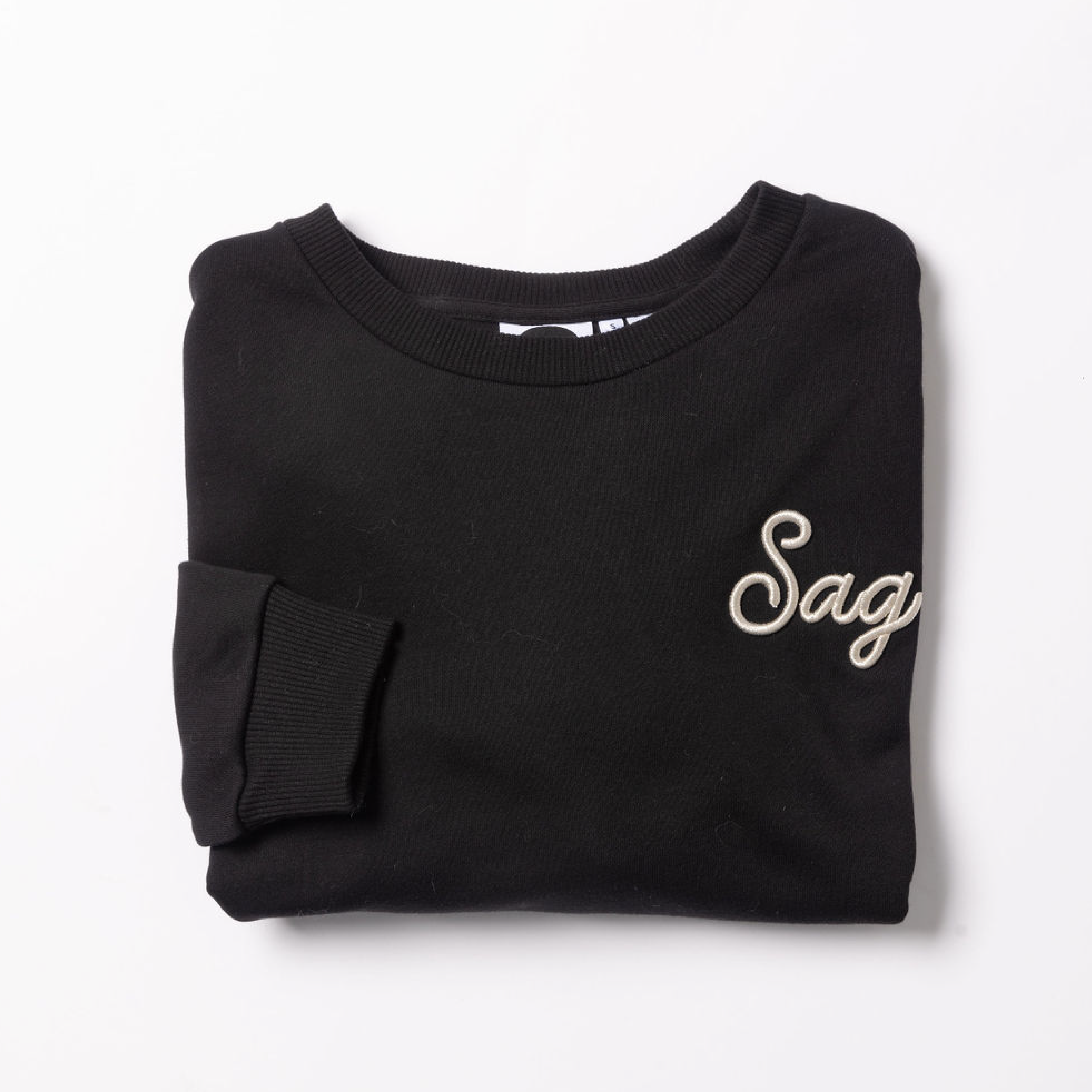Sag Script Polished French Terry Crew Black Platinum Embroidery image 2