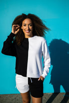 Colorblocked French Terry Shorts - Black & White image 2