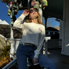 Sag Script Polished French Terry Crew Evening Blue Platinum Embroidery image 2