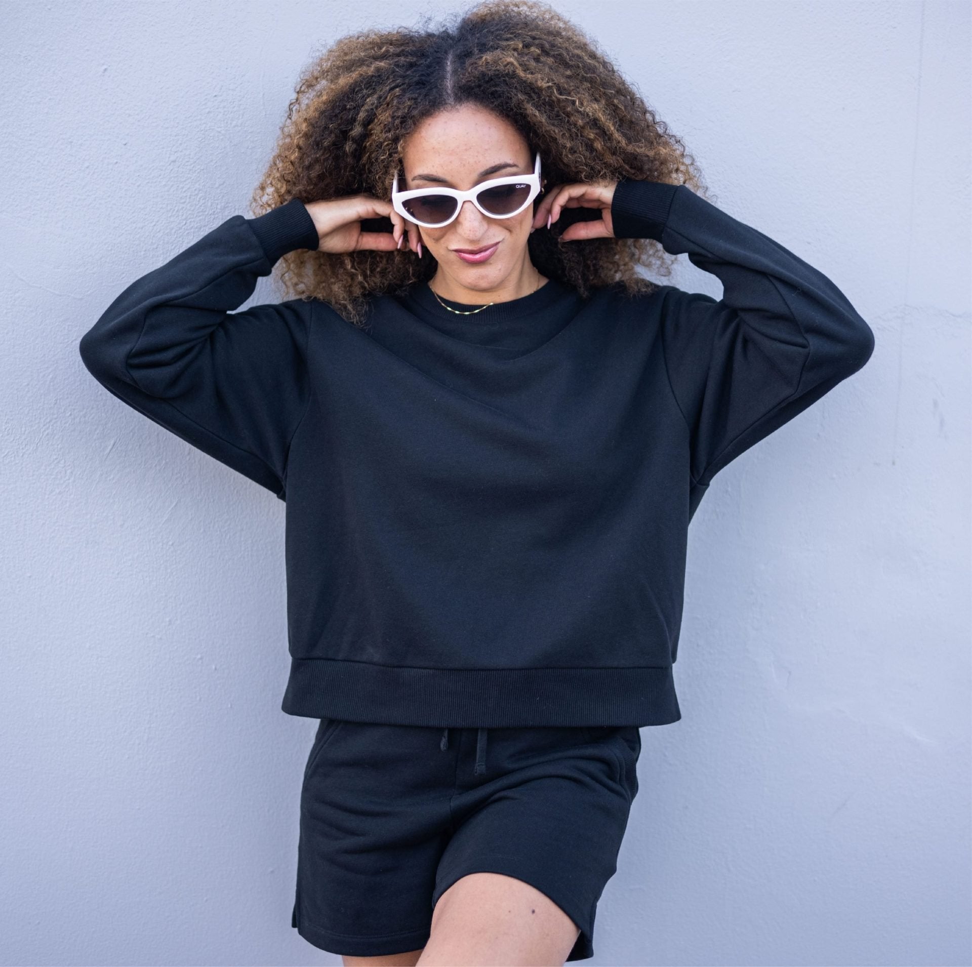 Solid French Terry Crewneck Sweatshirt - Black image 1