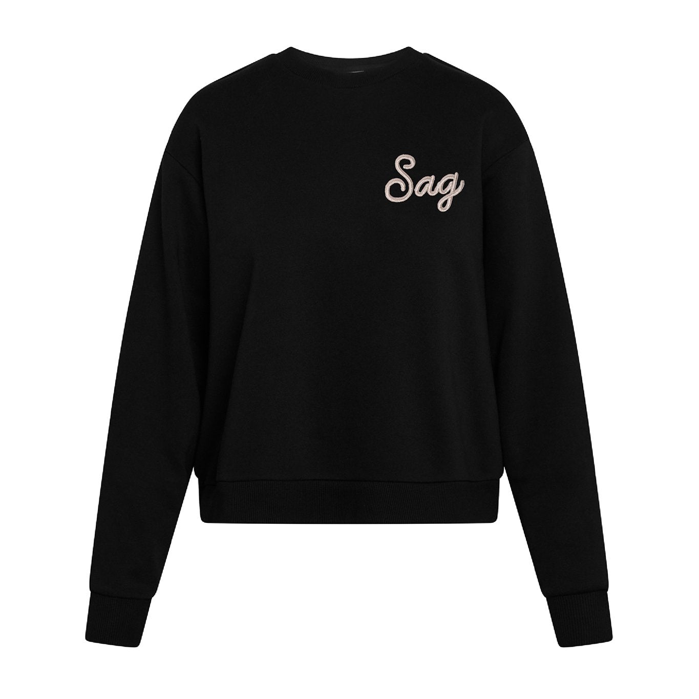 Sag Script Polished French Terry Crew Black Platinum Embroidery image 0