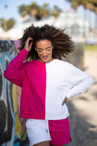 Colorblocked French Terry Shorts - Hot Pink & White image 2