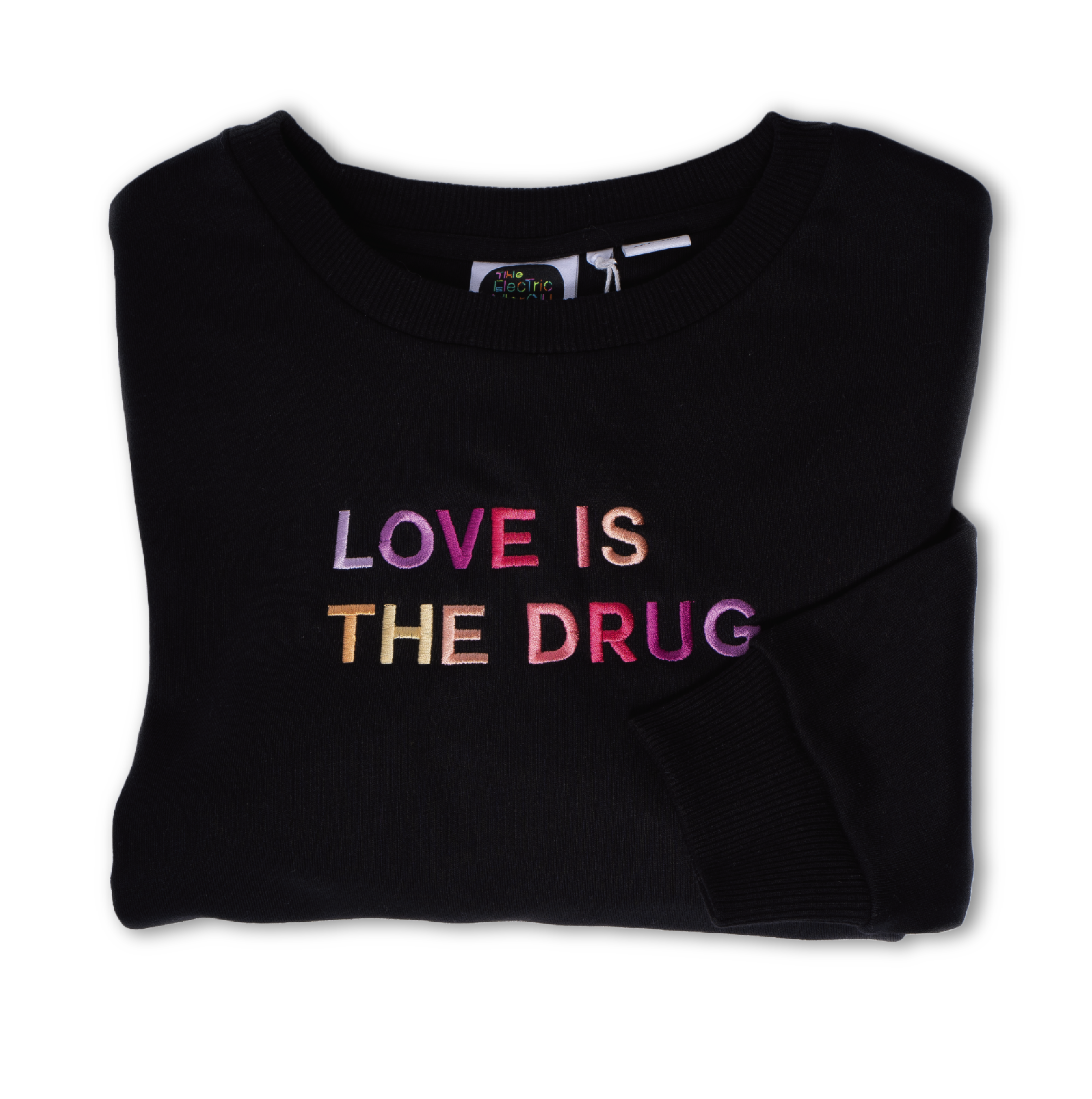 LOVE IS THE DRUG Polished French Terry Crew Black <br/> Pink Shades image 1
