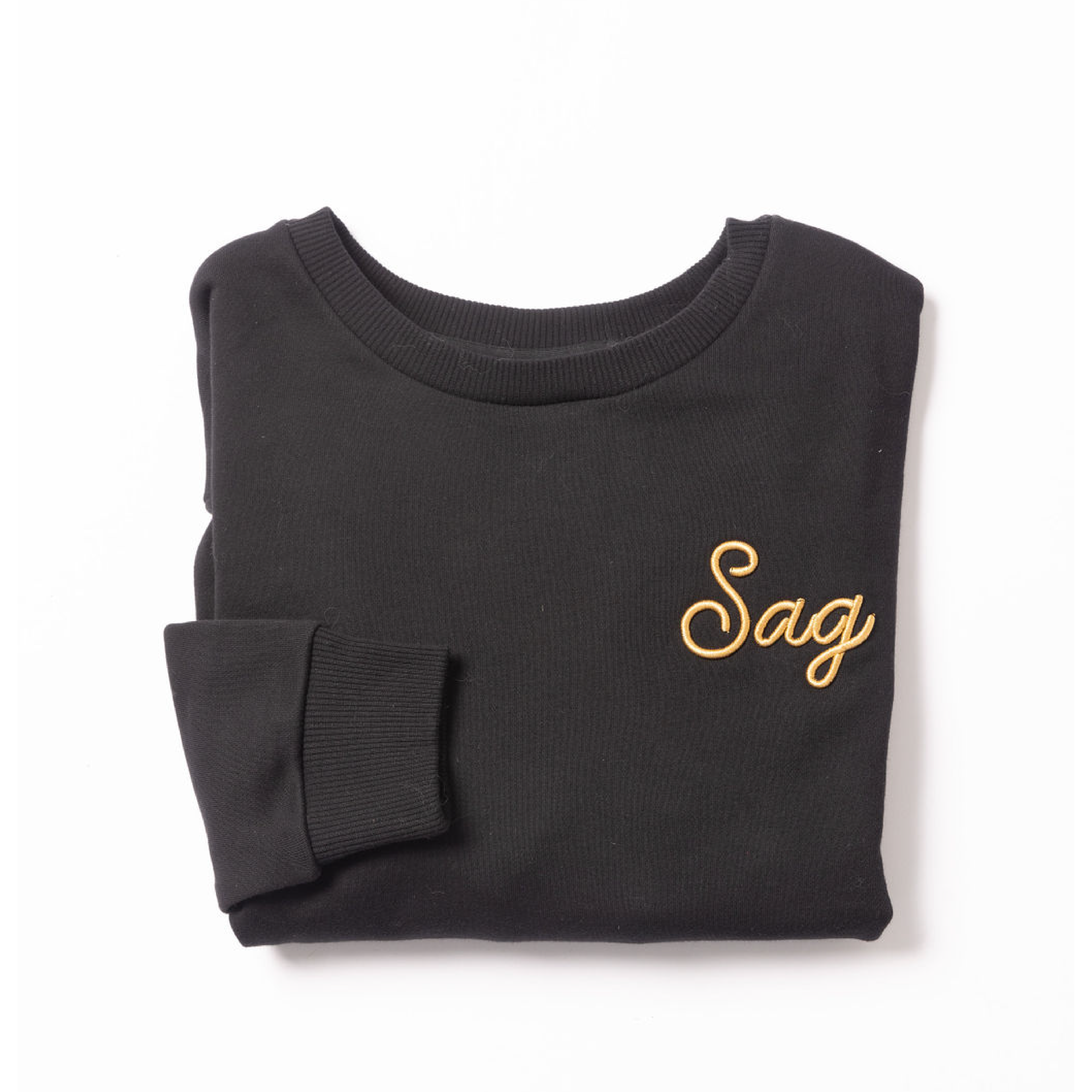 Sag Script Polished French Terry Crew Black Gold Embroidery image 0