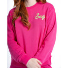 Sag Script Polished French Terry Crew Hot Pink Lime  Embroidery image 1