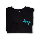 Sag Script Polished French Terry Crew Black Turquoise  Embroidery image 1