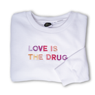 LOVE IS THE DRUG Polished French Terry Crew White <br/> Pink Shades image 1
