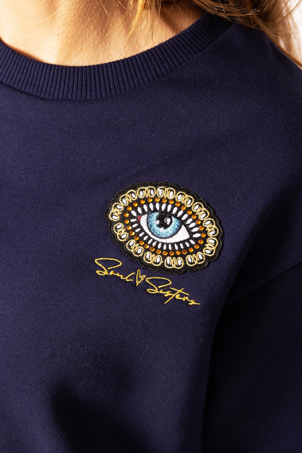 Soul Sister Eye Jeweled Patch Crew - Evening Blue image 4