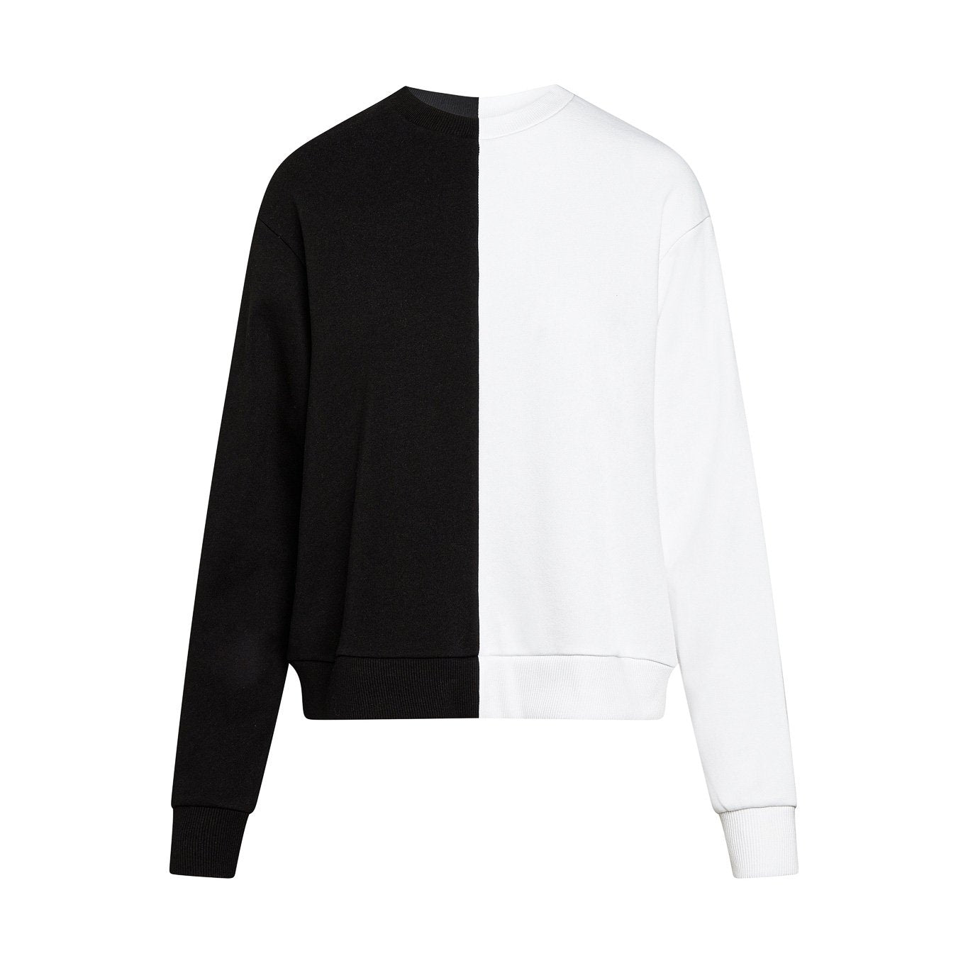 Colorblocked French Terry Crewneck Pullover - Black & White image 0