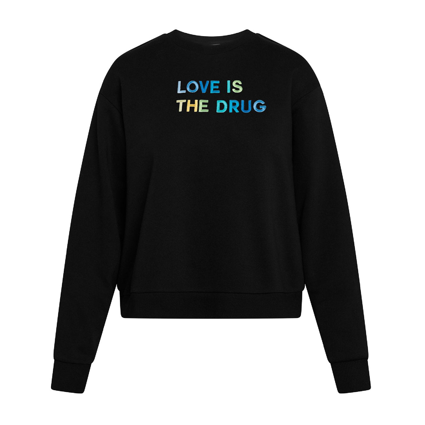 LOVE IS THE DRUG Polished French Terry Crew Black <br/> Blue Shades image 0