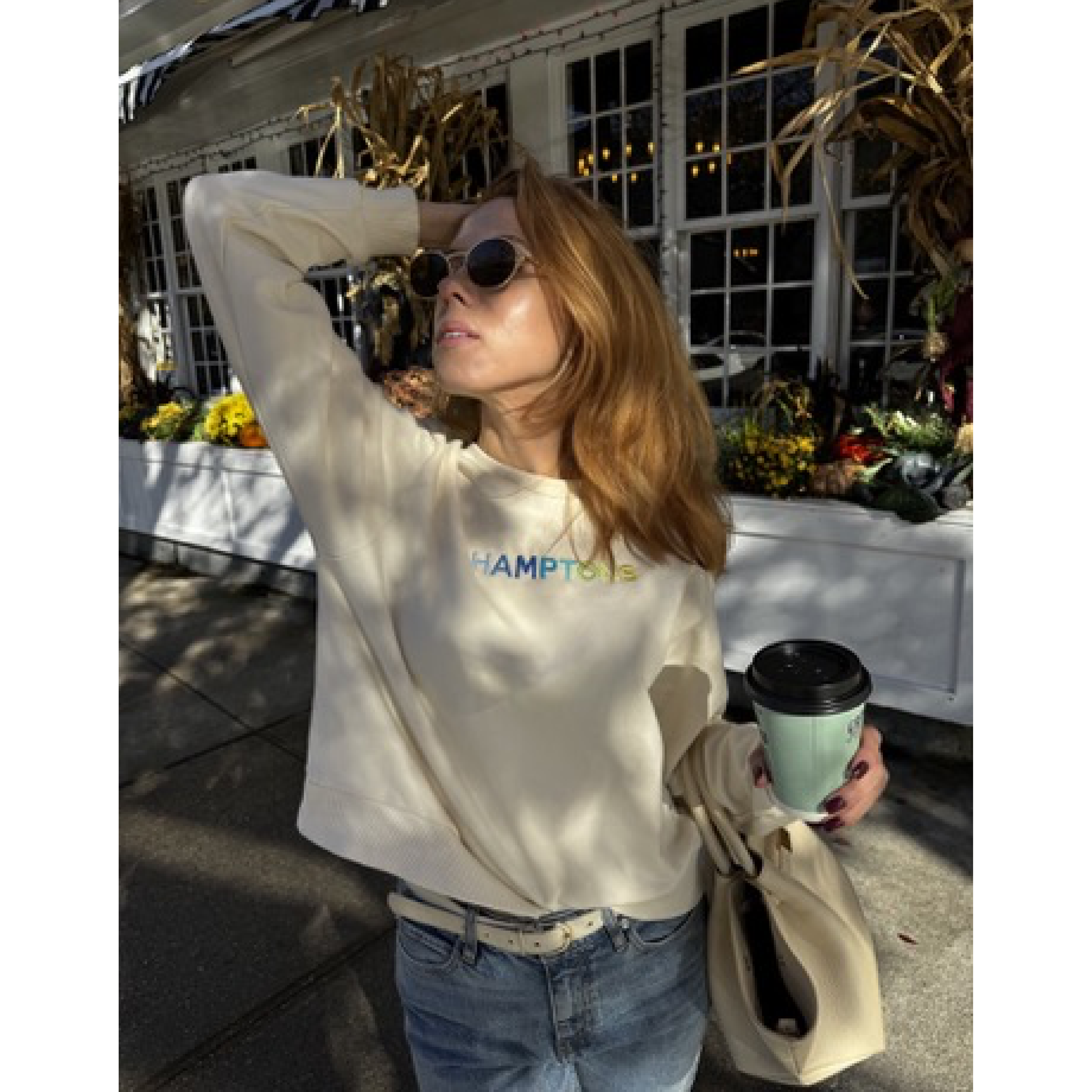 HAMPTONS Polished French Terry Crew White Sand<br /> Blue Shades image 5