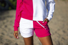 Colorblocked French Terry Shorts - Hot Pink & White image 1