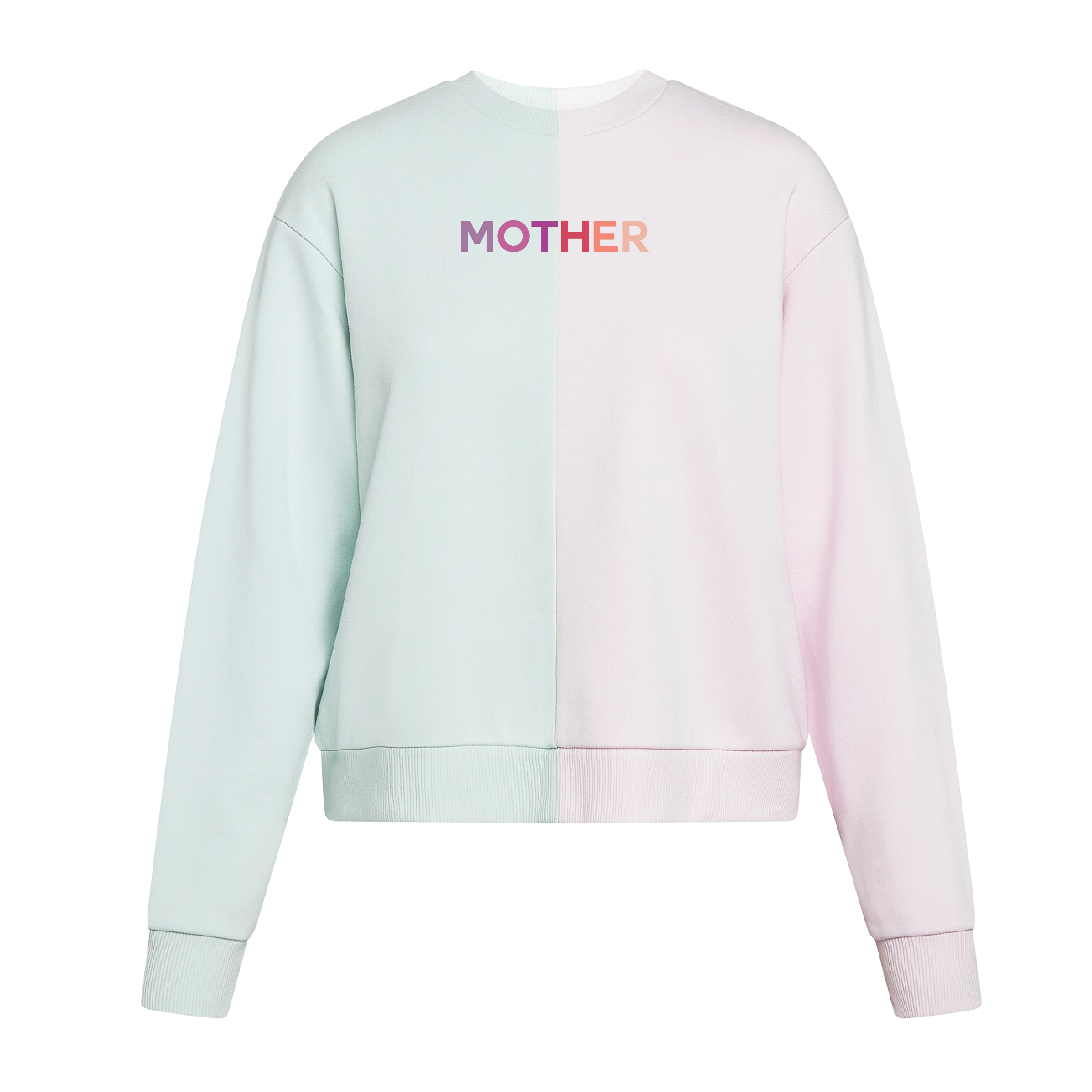 MOTHER Color-Block Polished French Terry Crew  Pale Lavender & Pale Mint image 1