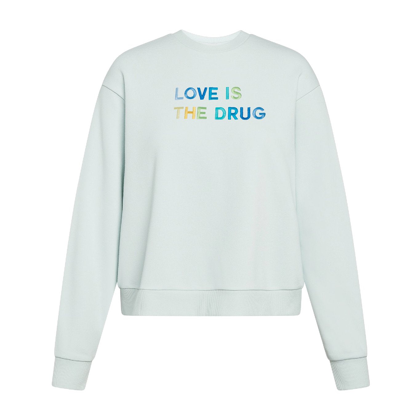LOVE IS THE DRUG Polished French Terry Crew Pale Mint <br /> Blue Shades image 0