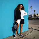 Colorblocked French Terry Shorts - Black & White image 1