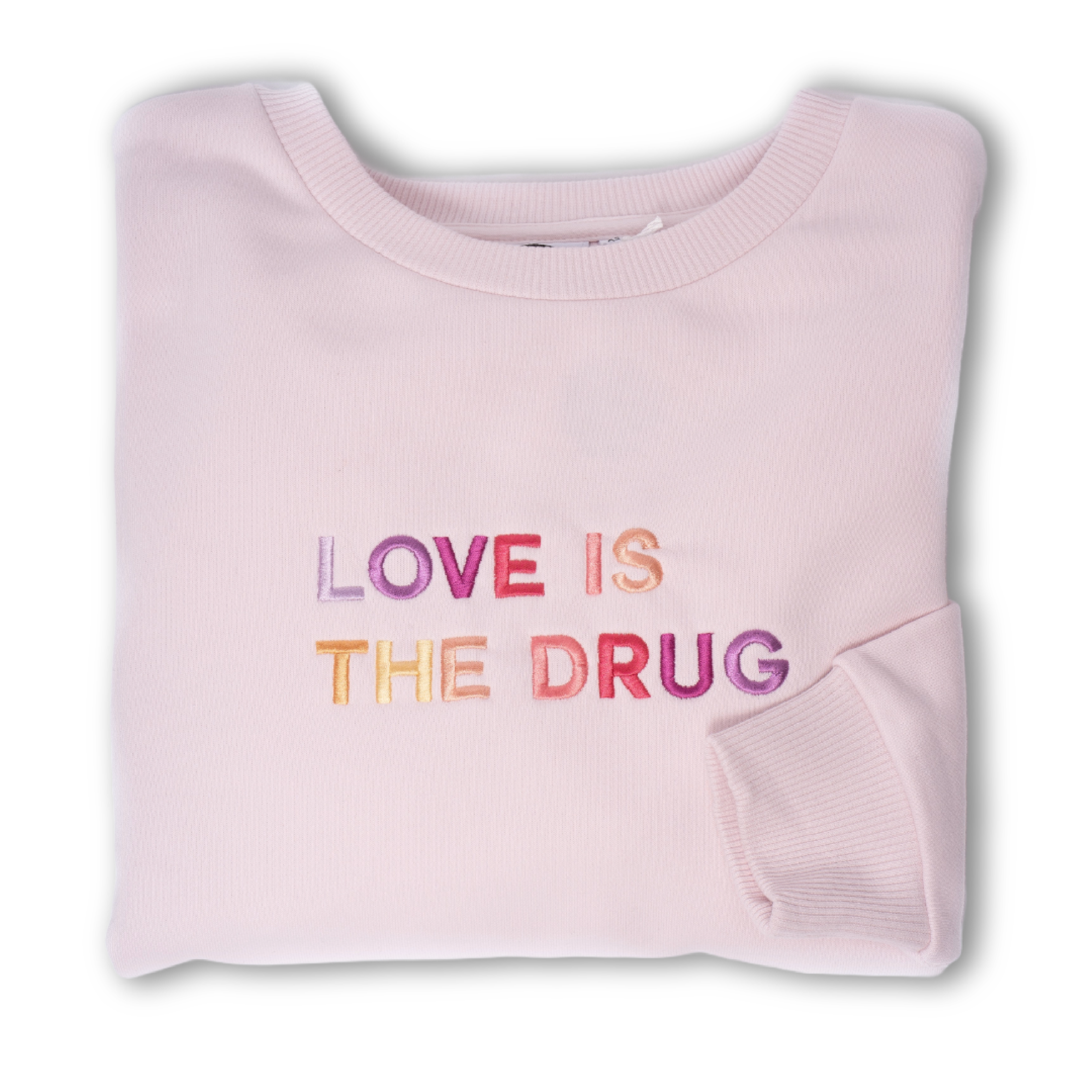 LOVE IS THE DRUG Polished French Terry Crew Pale Lavender <br/> Pink Shades image 1