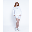LOVE IS THE DRUG Polished French Terry Crew White <br /> Blue Shades image 3