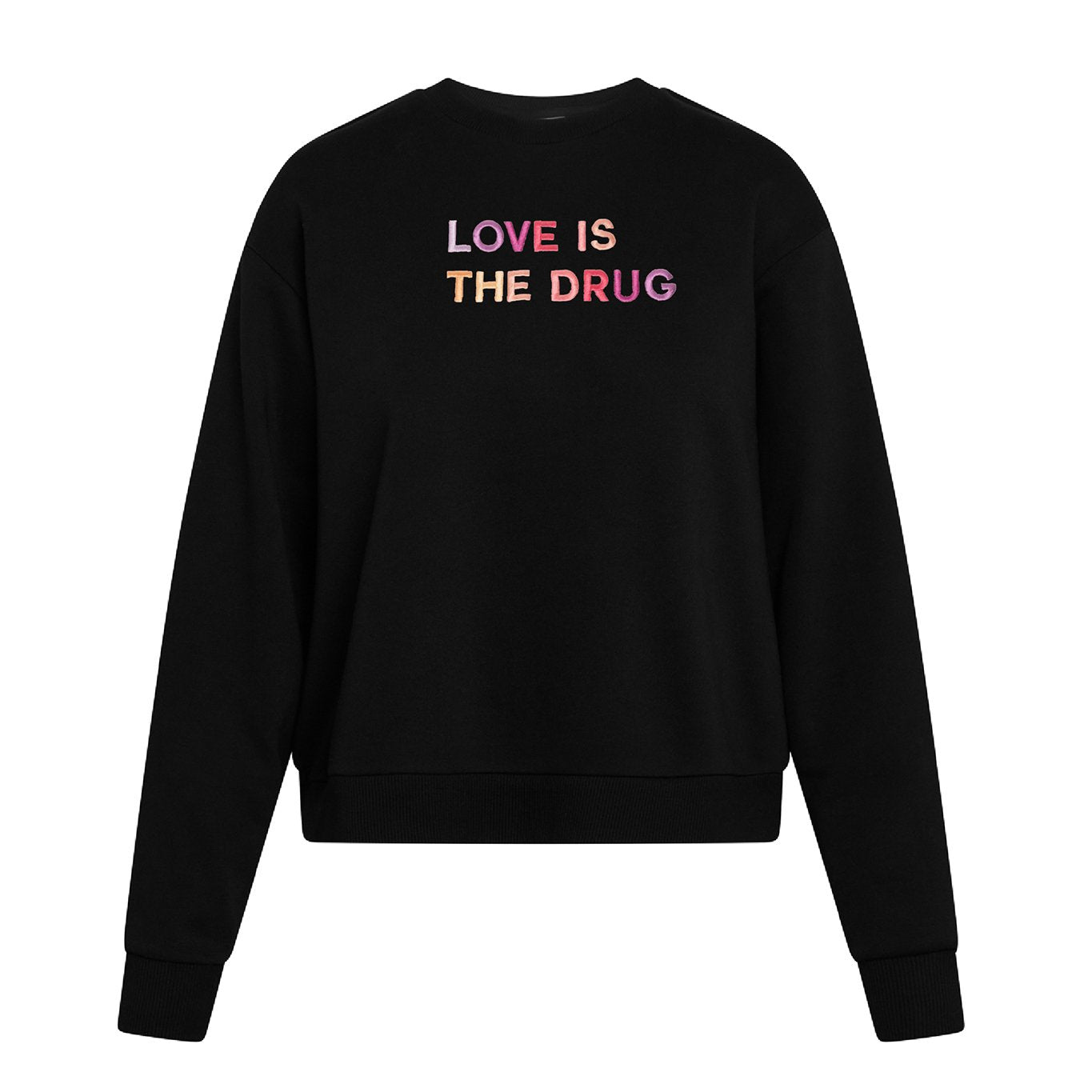 LOVE IS THE DRUG Polished French Terry Crew Black <br/> Pink Shades image 0