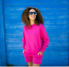 Solid French Terry Crewneck Sweatshirt - Hot Pink image 1