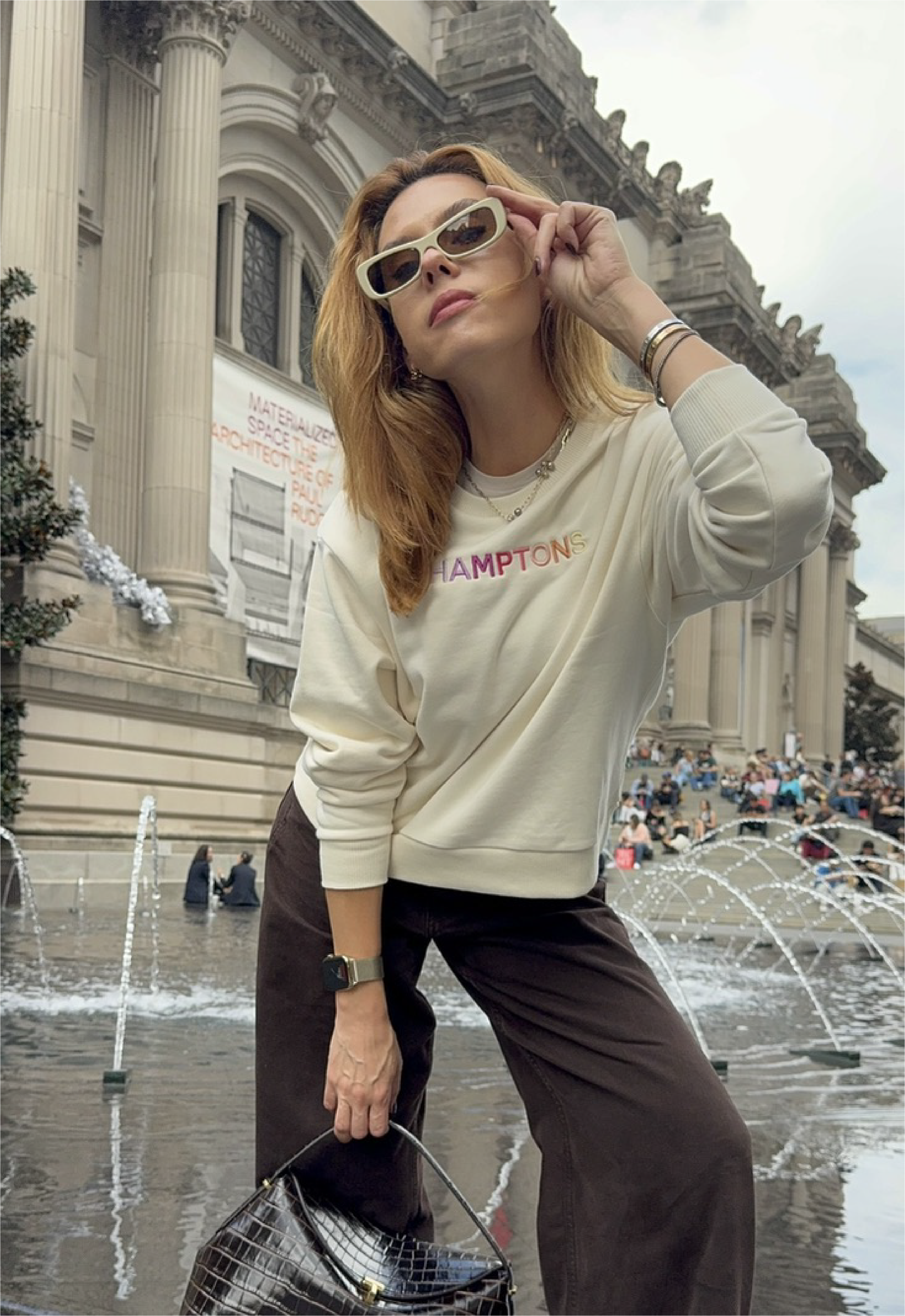 HAMPTONS Polished French Terry Crew White Sand<br /> Pink Shades image 4