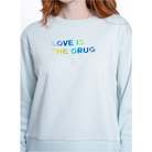 LOVE IS THE DRUG Polished French Terry Crew Pale Mint <br /> Blue Shades image 1